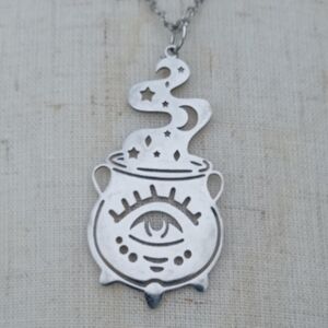 ❤️ 2/$20 Gothic Witchy Cauldron Evil Eye Stainless Steel Necklace